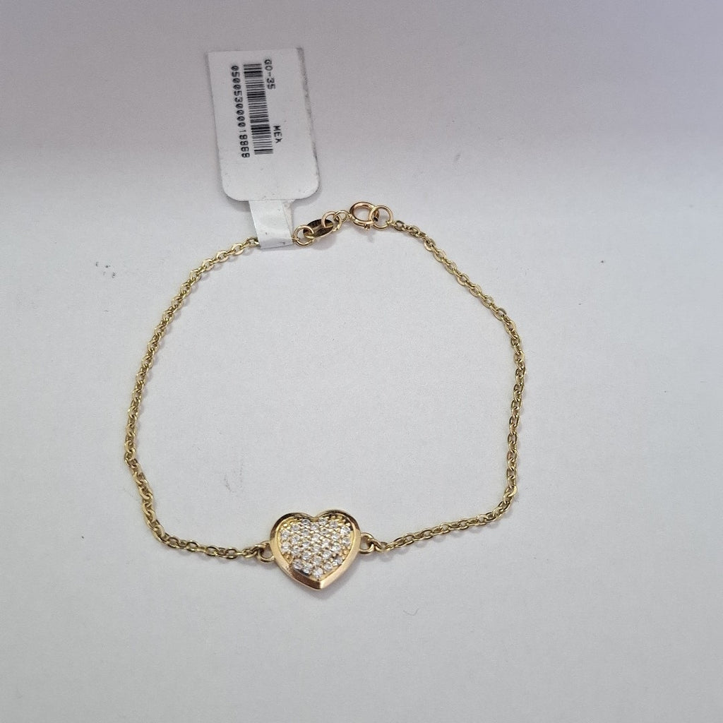 PULSERA TEJIDO ESPECIAL C CORAZON CIRCONIAS 14K 18 CM 2 GR (NUEVO)
