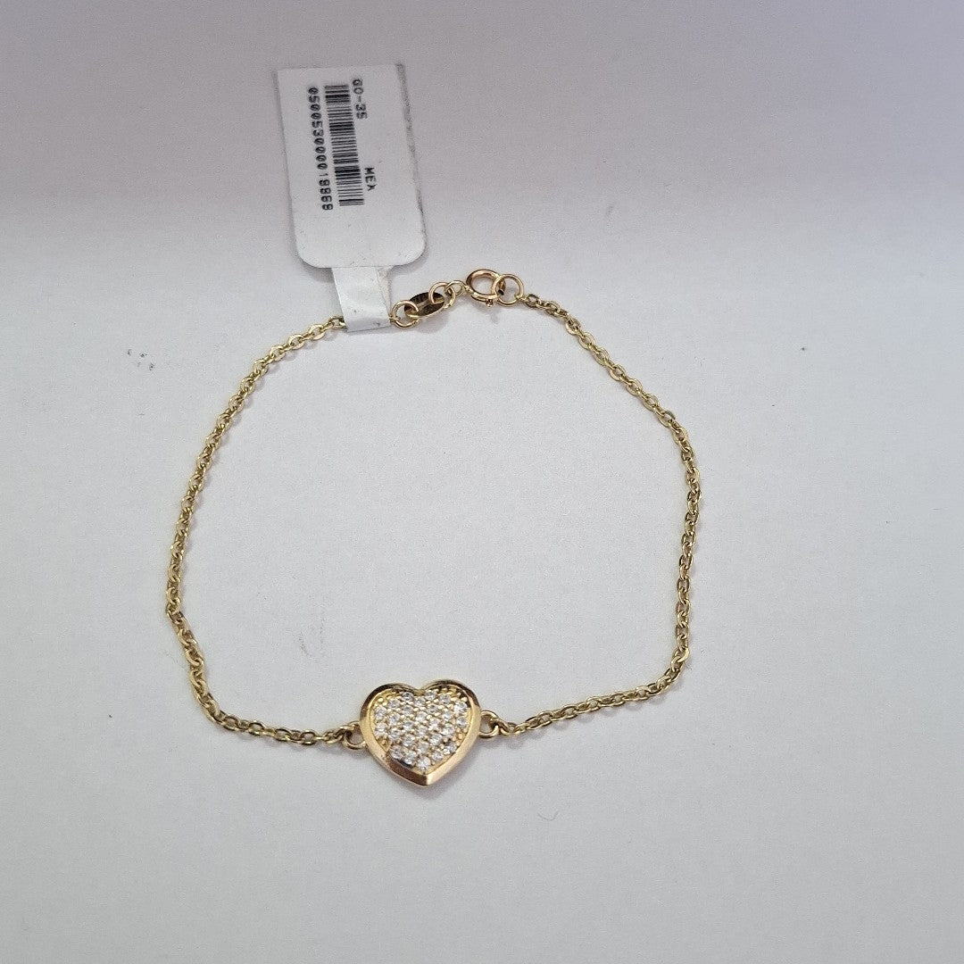 PULSERA TEJIDO ESPECIAL C CORAZON CIRCONIAS 14K 18 CM 2 GR (NUEVO)