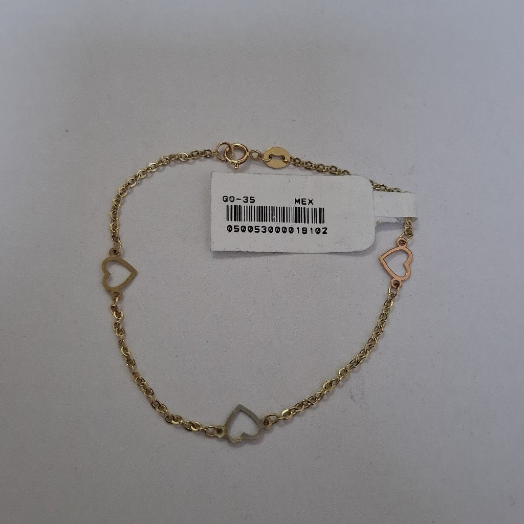PULSERA ESPECIAL CON CORAZONES 14K 18 CM 1.3 GR (NUEVO)