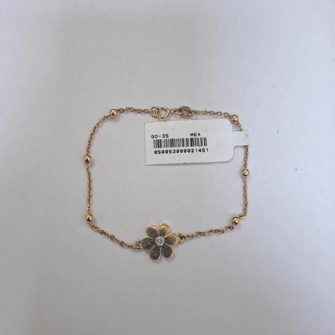 PULSERA TEJIDO ESPECIAL FLOR CON CIRCONIA 14K 18 CM 2.5 GR (NUEVO)