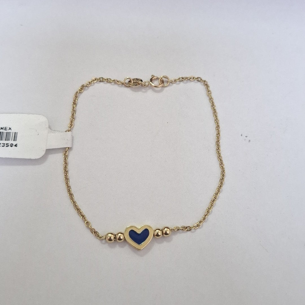 PULSERA TEJIDO ESPECIAL CON FIGURA CORAZON CON ESMALTE AZUL 14K 18 CM 2 GR (NUEVO)