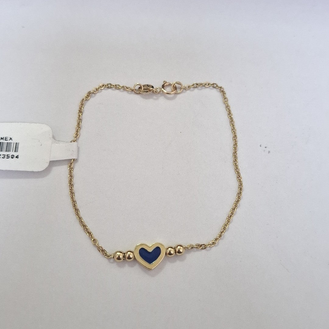 PULSERA TEJIDO ESPECIAL CON FIGURA CORAZON CON ESMALTE AZUL 14K 18 CM 2 GR (NUEVO)