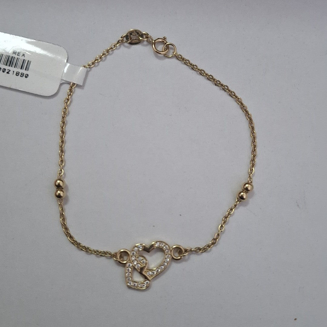 PULSERA TEJIDO ESPECIAL CORAZONES CON CIRCONIAS 14K 18 CM 2.3 GR (NUEVO)