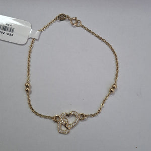 PULSERA TEJIDO ESPECIAL CORAZONES CON CIRCONIAS 14K 18 CM 2.3 GR (NUEVO)