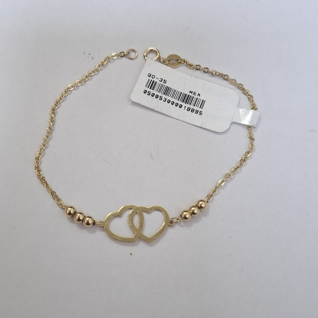 PULSERA TEJIDO ESPECIAL C CORAZONES 14K 18 CM 1.7 GR (NUEVO)