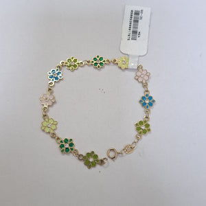 PULSERA ESPECIAL FLORES CON ESMALTE 14K 18 CM 4.5 GR (NUEVO)