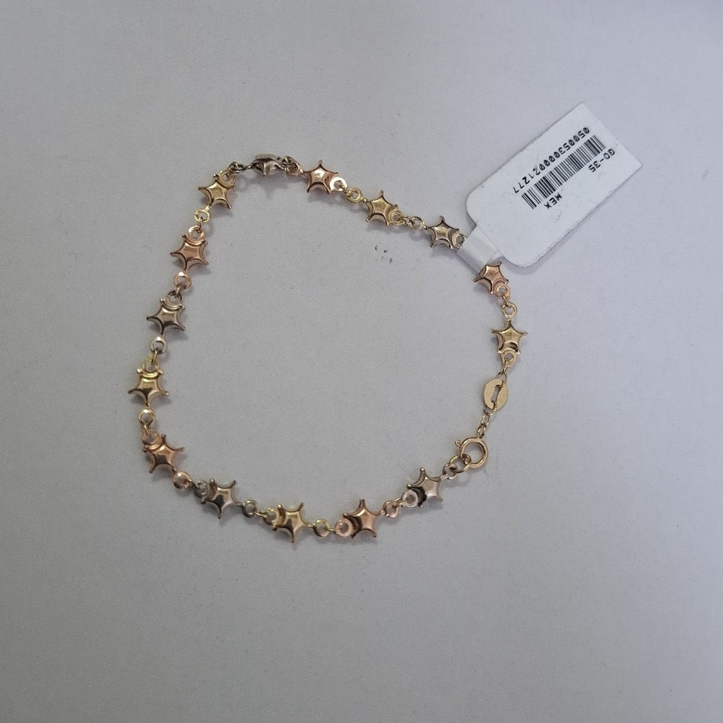 PULSERA TEJIDO ESPECIAL ESTRELLAS COMBINADAS 14K 18 CM 2.3 GR (NUEVO)