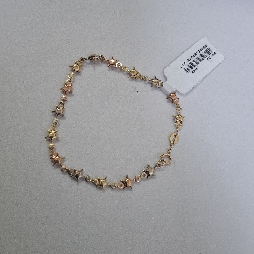 PULSERA TEJIDO ESPECIAL ESTRELLAS COMBINADAS 14K 18 CM 2.3 GR (NUEVO)