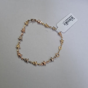 PULSERA TEJIDO ESPECIAL ESTRELLAS COMBINADAS 14K 18 CM 2.3 GR (NUEVO)