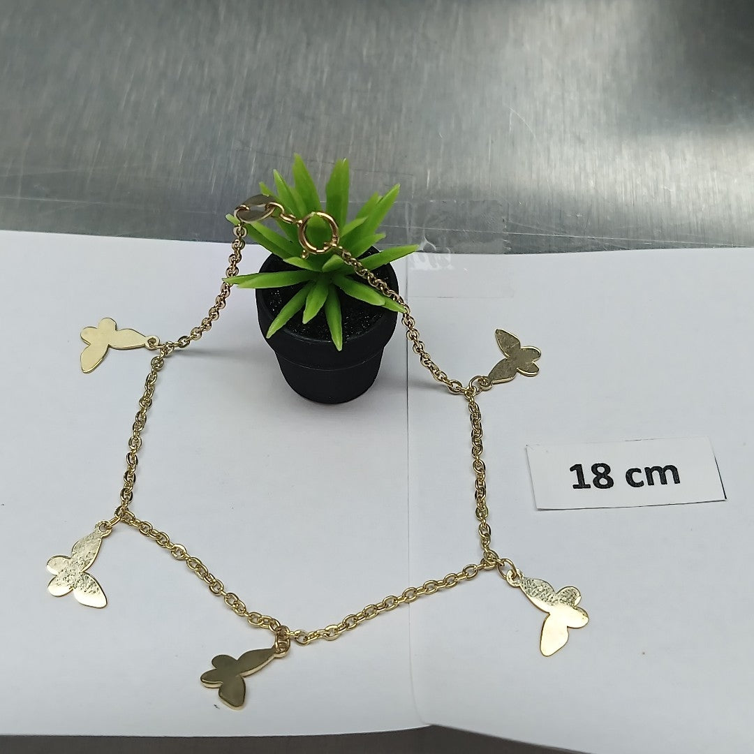 PULSERA ESPECIAL CON MARIPOSAS 14K 18 CM 2.1 GR (NUEVO)
