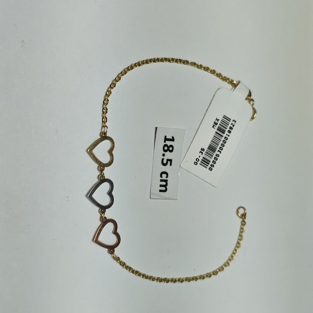 PULSERA ESPECIAL CON CORAZONES 14K 18 CM 1.4 GR (NUEVO)