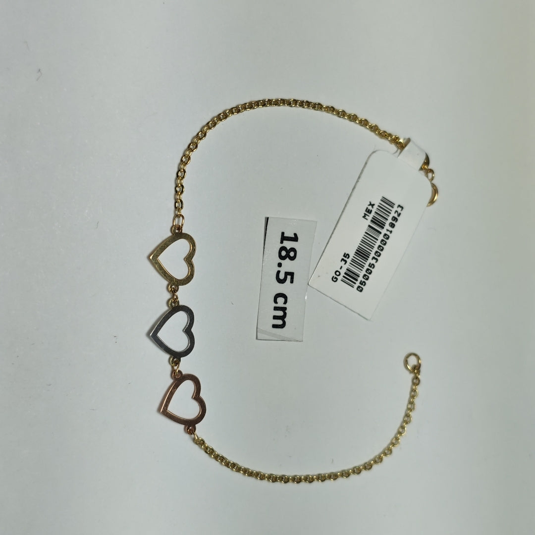 PULSERA ESPECIAL CON CORAZONES 14K 18 CM 1.4 GR (NUEVO)