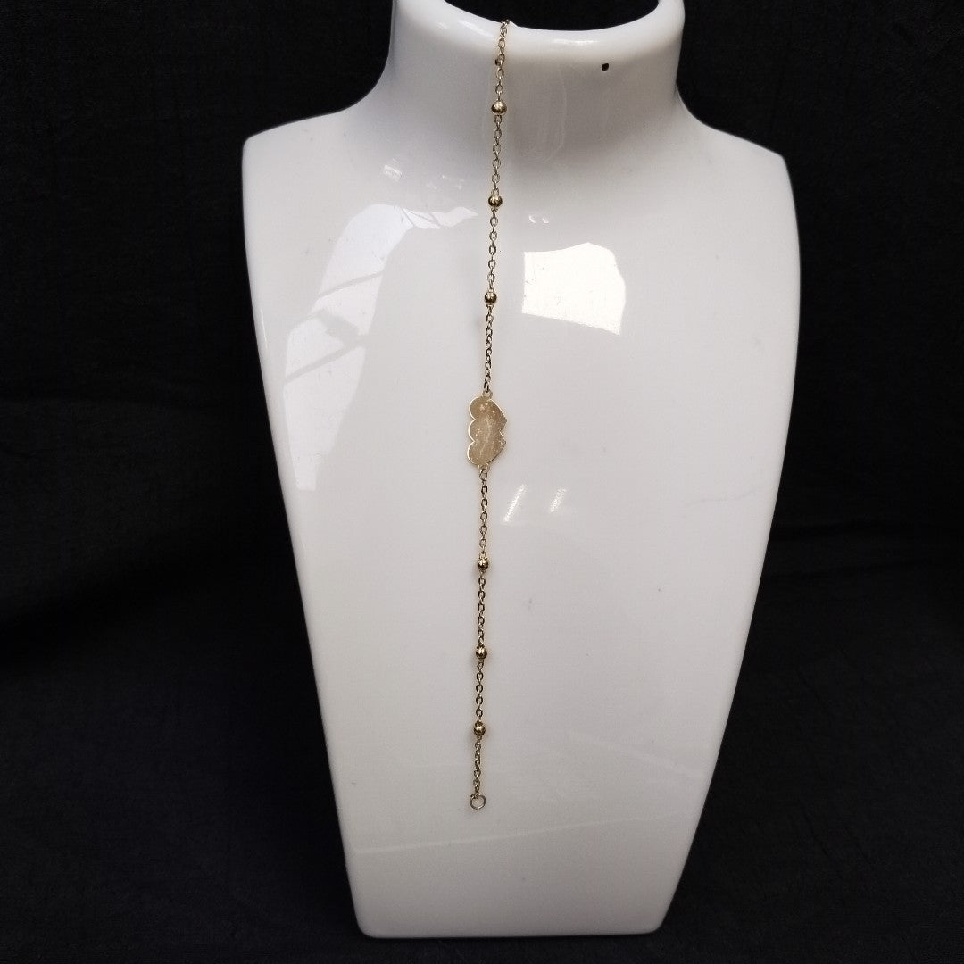 PULSERA TEJIDO ESPECIAL CON DOS CORAZONES 14K 18 CM 1.7 GR (NUEVO)