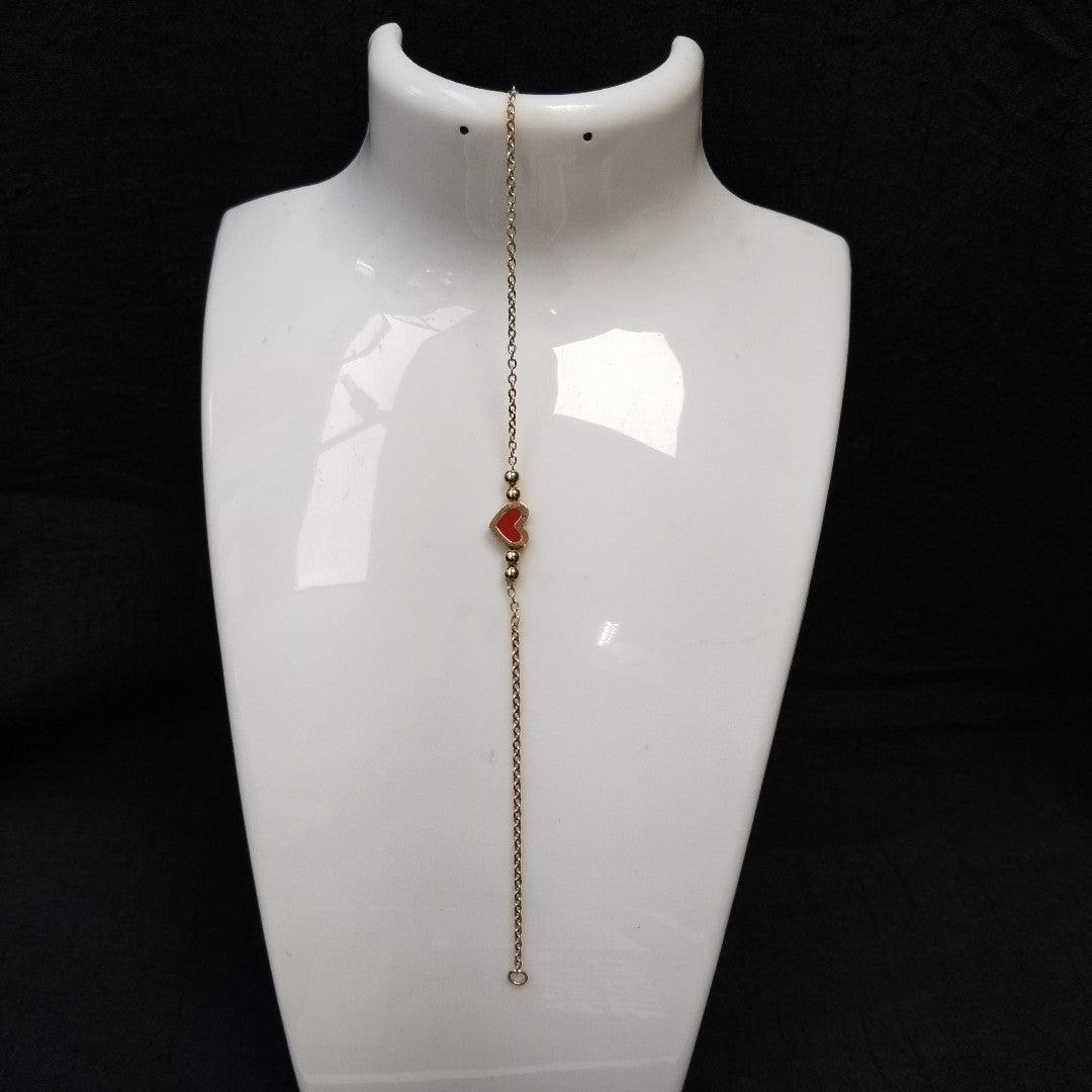 PULSERA TEJIDO ESPECIAL C CORAZON ROJO 14K 18 CM 2 GR (NUEVO)