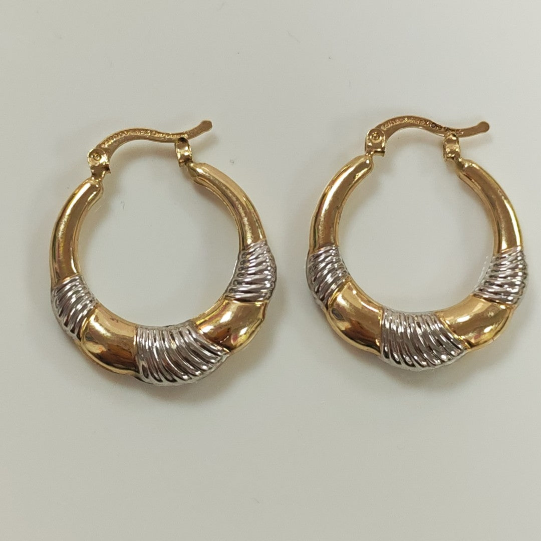 ARETES ARRACADAS HUECAS COMBINADAS 14K 2.6 GR (NUEVO)