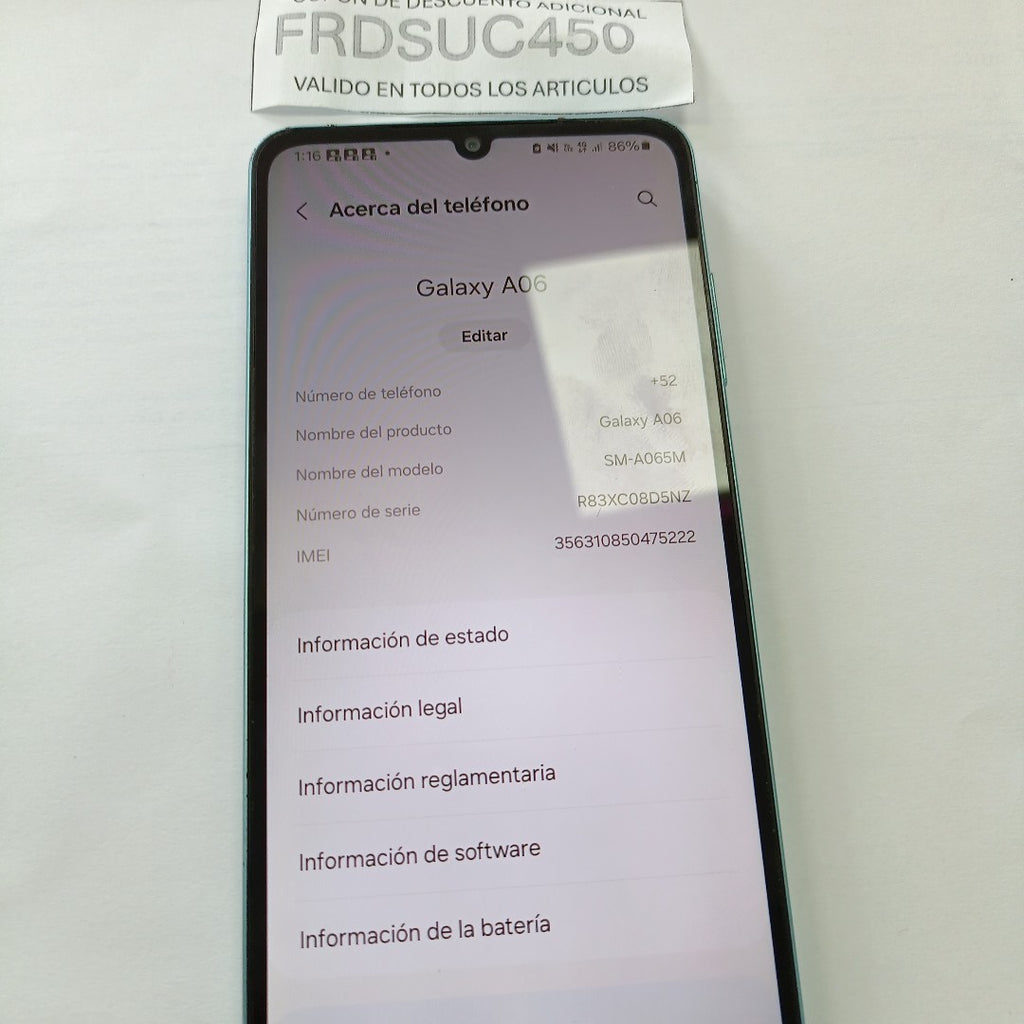 CELULAR SAMSUNG GALAXY A06 SM-A065M (2024) 64 GB 4 GB RAM (SEMINUEVO)