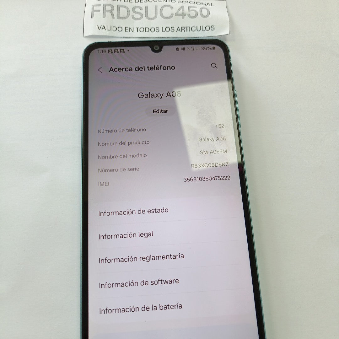 CELULAR SAMSUNG GALAXY A06 SM-A065M (2024) 64 GB 4 GB RAM (SEMINUEVO)