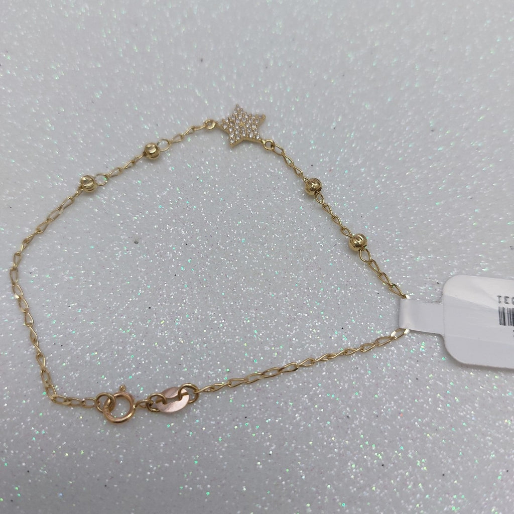 PULSERA ESPECIAL CON ESTRELLA Y CIRCONIAS 14K 18 CM 1.5 GR (NUEVO)