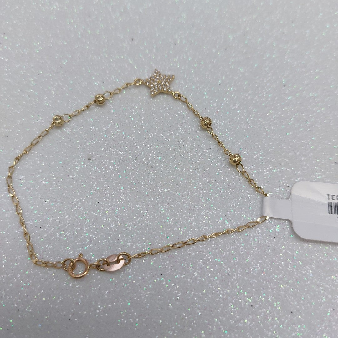 PULSERA ESPECIAL CON ESTRELLA Y CIRCONIAS 14K 18 CM 1.5 GR (NUEVO)