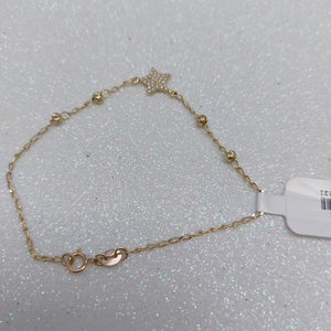 PULSERA ESPECIAL CON ESTRELLA Y CIRCONIAS 14K 18 CM 1.5 GR (NUEVO)