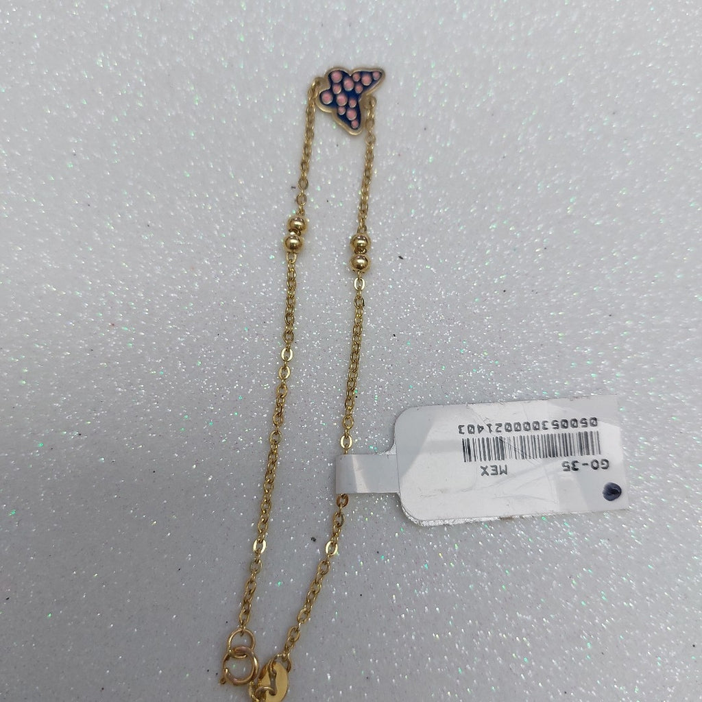 PULSERA TEJIDO ESPECIAL MARIPOSA CON ESMALTE 14K 18 CM 1.8 GR (NUEVO)