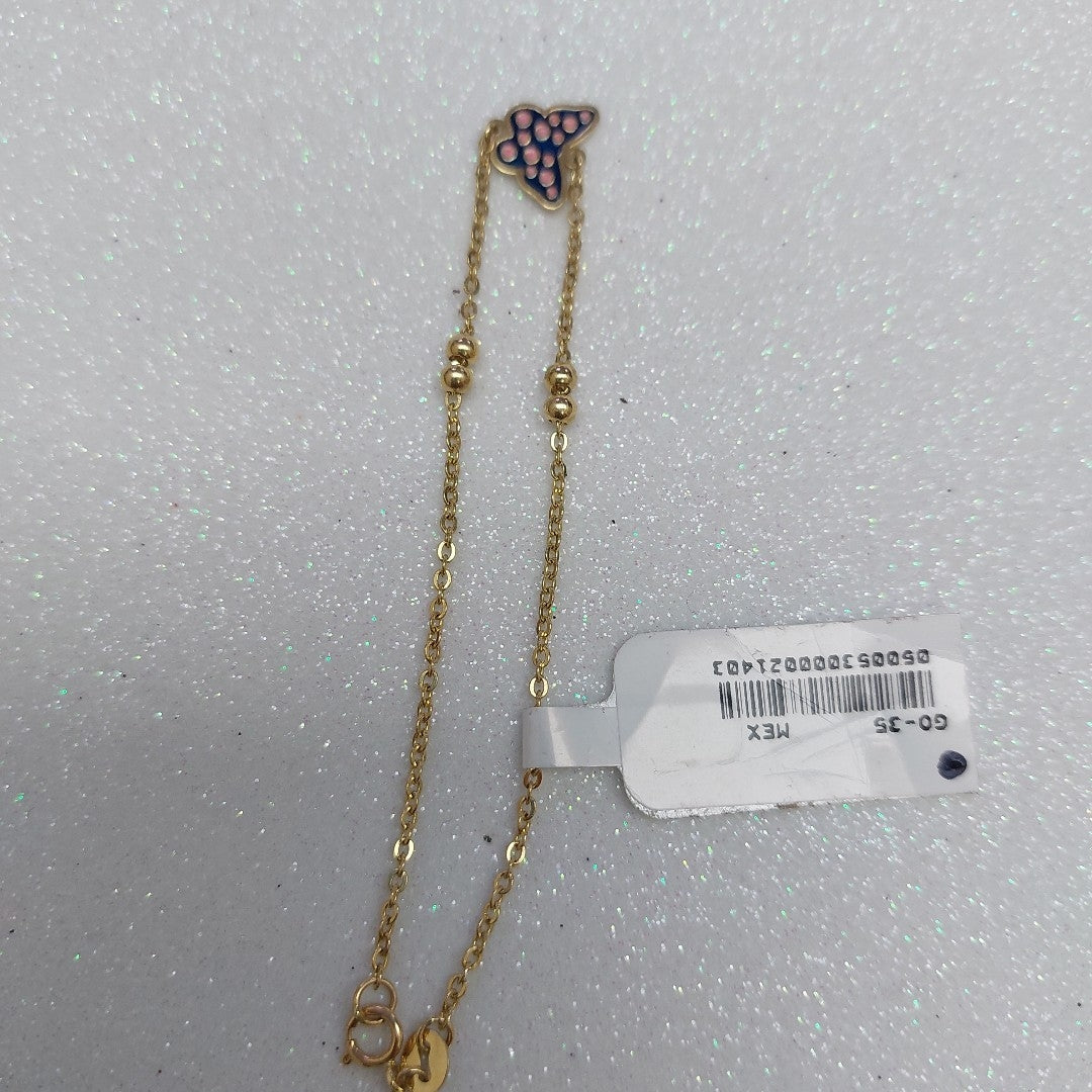 PULSERA TEJIDO ESPECIAL MARIPOSA CON ESMALTE 14K 18 CM 1.8 GR (NUEVO)