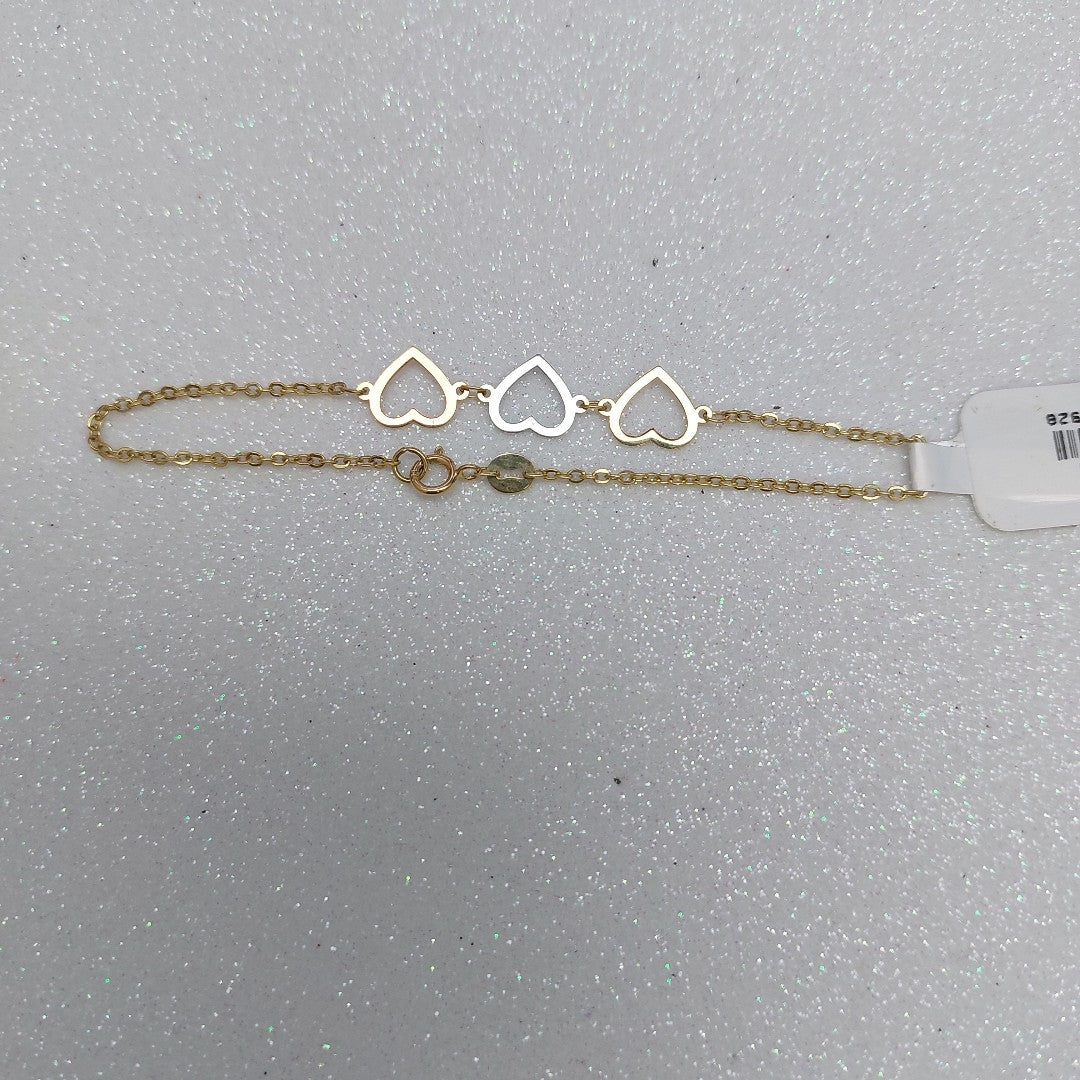 PULSERA ESPECIAL CON CORAZONES 14K 18 CM 1.4 GR (NUEVO)