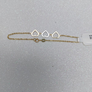 PULSERA ESPECIAL CON CORAZONES 14K 18 CM 1.4 GR (NUEVO)
