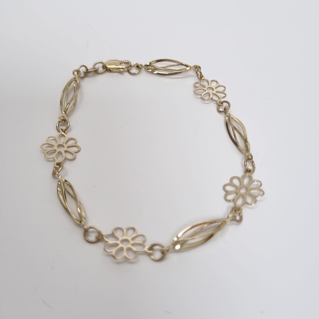 PULSERA ESPECIAL CON FLORES 14K 18 CM 2.7 GR (NUEVO)