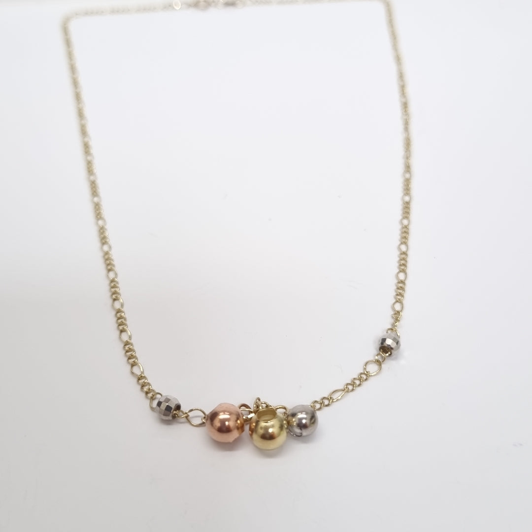 CADENA GARGANTILLA 3X1 CON ESFERAS COMBINADAS 14K 45 CM 3.1 GR (NUEVO)