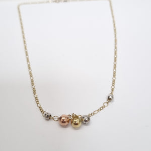CADENA GARGANTILLA 3X1 CON ESFERAS COMBINADAS 14K 45 CM 3.1 GR (NUEVO)