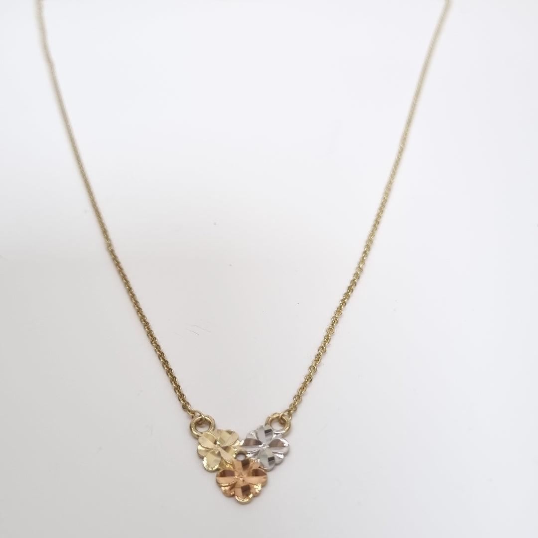 CADENA TEJIDO GARGANTILLA ESPECIAL C FLORES 14K 45 CM 2.9 GR (NUEVO)