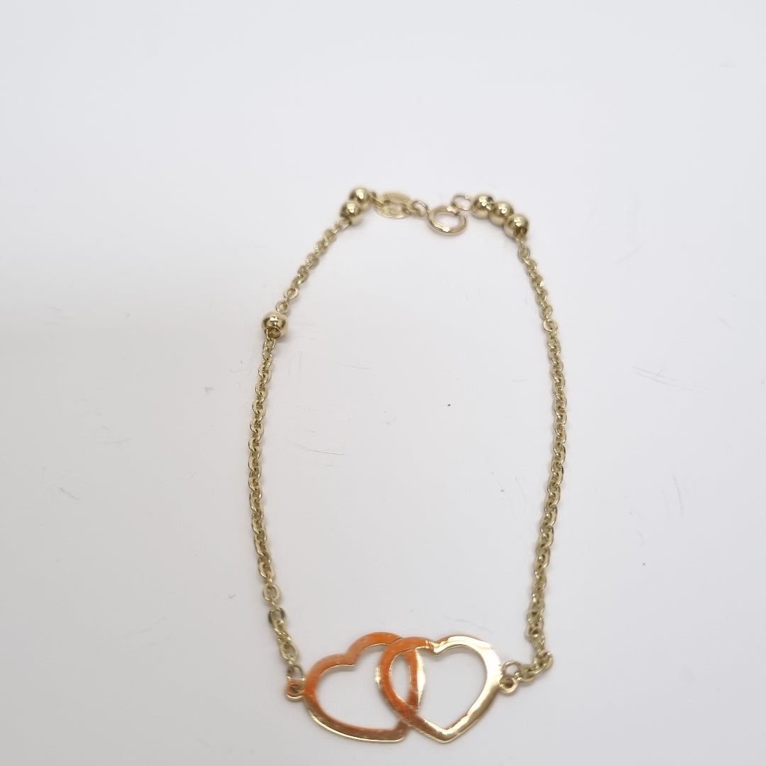 PULSERA TEJIDO ESPECIAL C CORAZONES 14K 18 CM 1.7 GR (NUEVO)