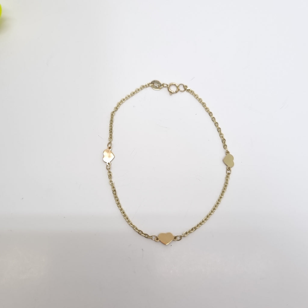 PULSERA TEJIDO ESPECIAL FIG CORAZONES 14K 18 CM 1.3 GR (NUEVO)