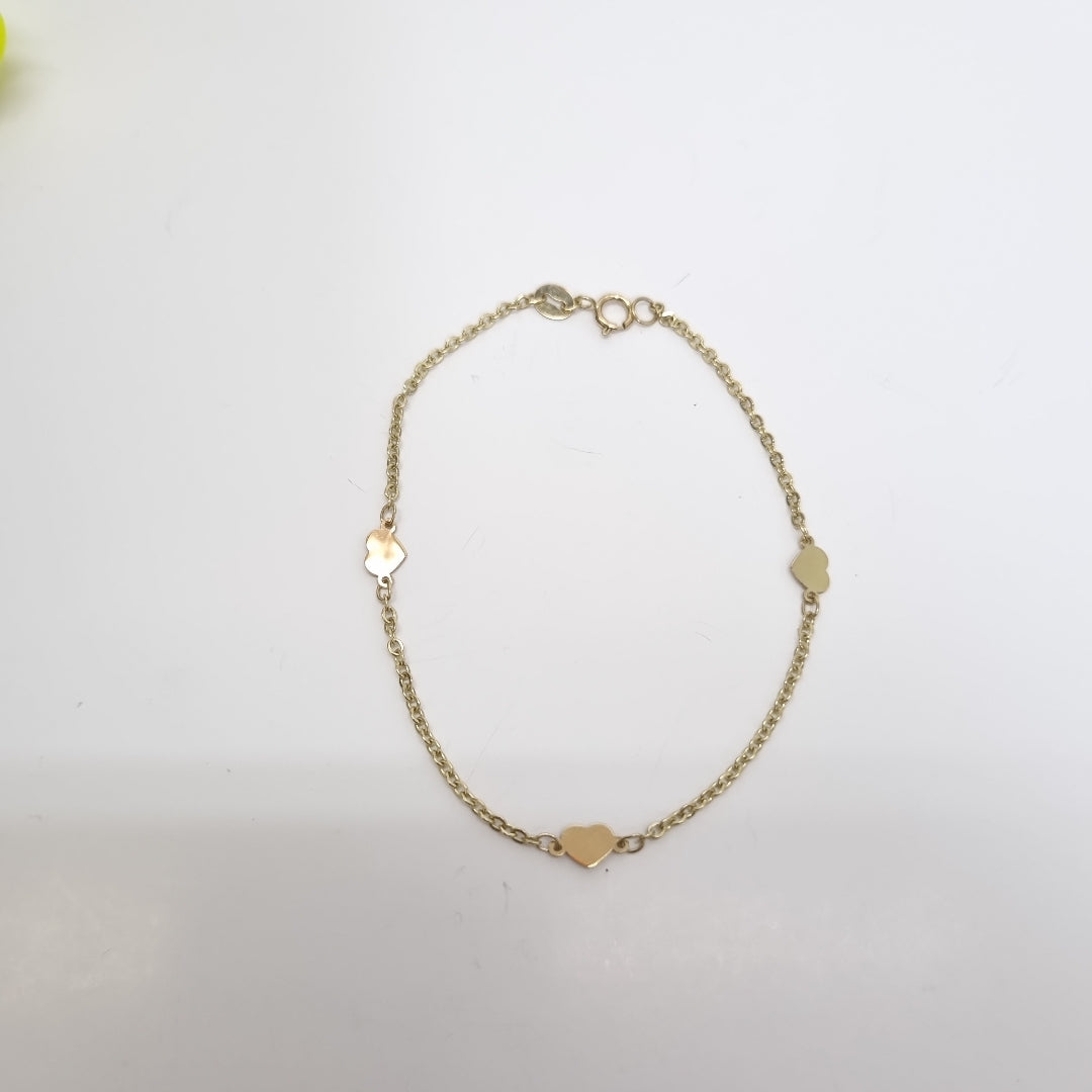 PULSERA TEJIDO ESPECIAL FIG CORAZONES 14K 18 CM 1.3 GR (NUEVO)
