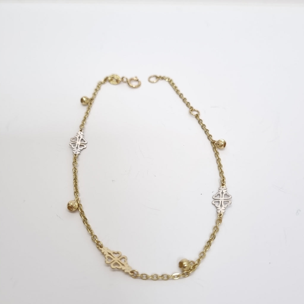 PULSERA ESPECIAL CON TREBOL 14K 18 CM 1.8 GR (NUEVO)