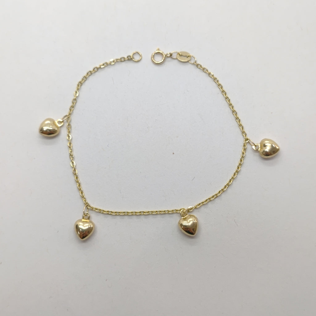 PULSERA ESP CON FIG CORAZONES 14K 18 CM 1.8 GR (NUEVO)