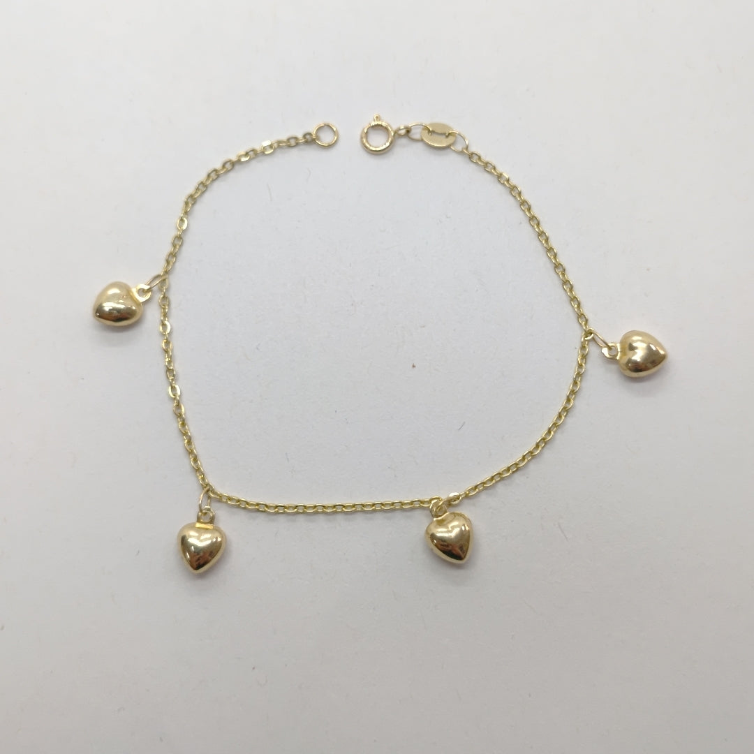 PULSERA ESP CON FIG CORAZONES 14K 18 CM 1.8 GR (NUEVO)