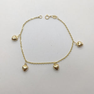 PULSERA ESP CON FIG CORAZONES 14K 18 CM 1.8 GR (NUEVO)