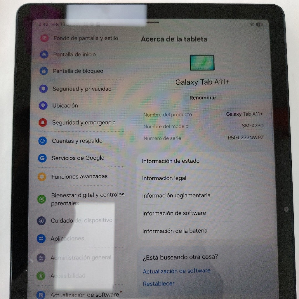 TABLETA SAMSUNG GALAXY TAB A11+ SM-X230 (2025) 128 GB 6 GB RAM (SEMINUEVO)