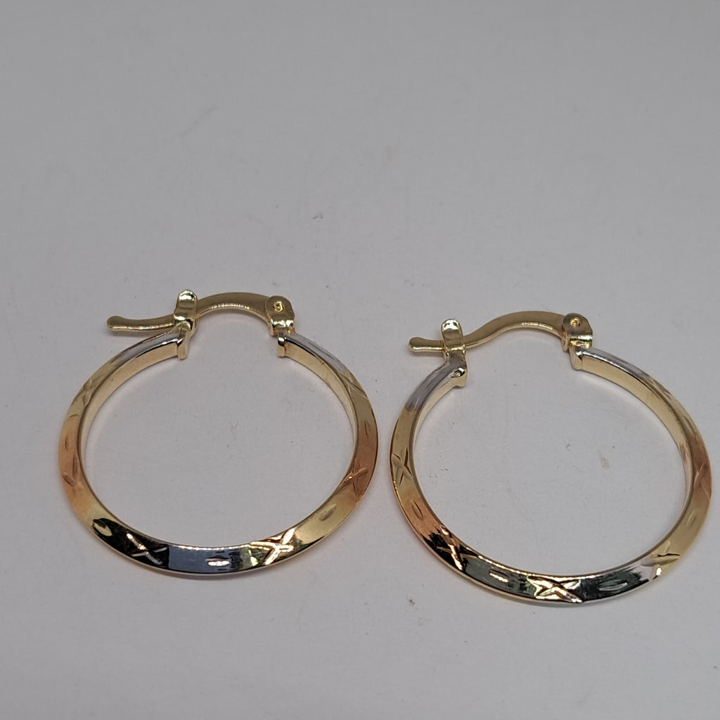 ARETES TEJIDO ARRACADAS BISELADAS COMBINADAS 14K 1.4 GR (NUEVO)
