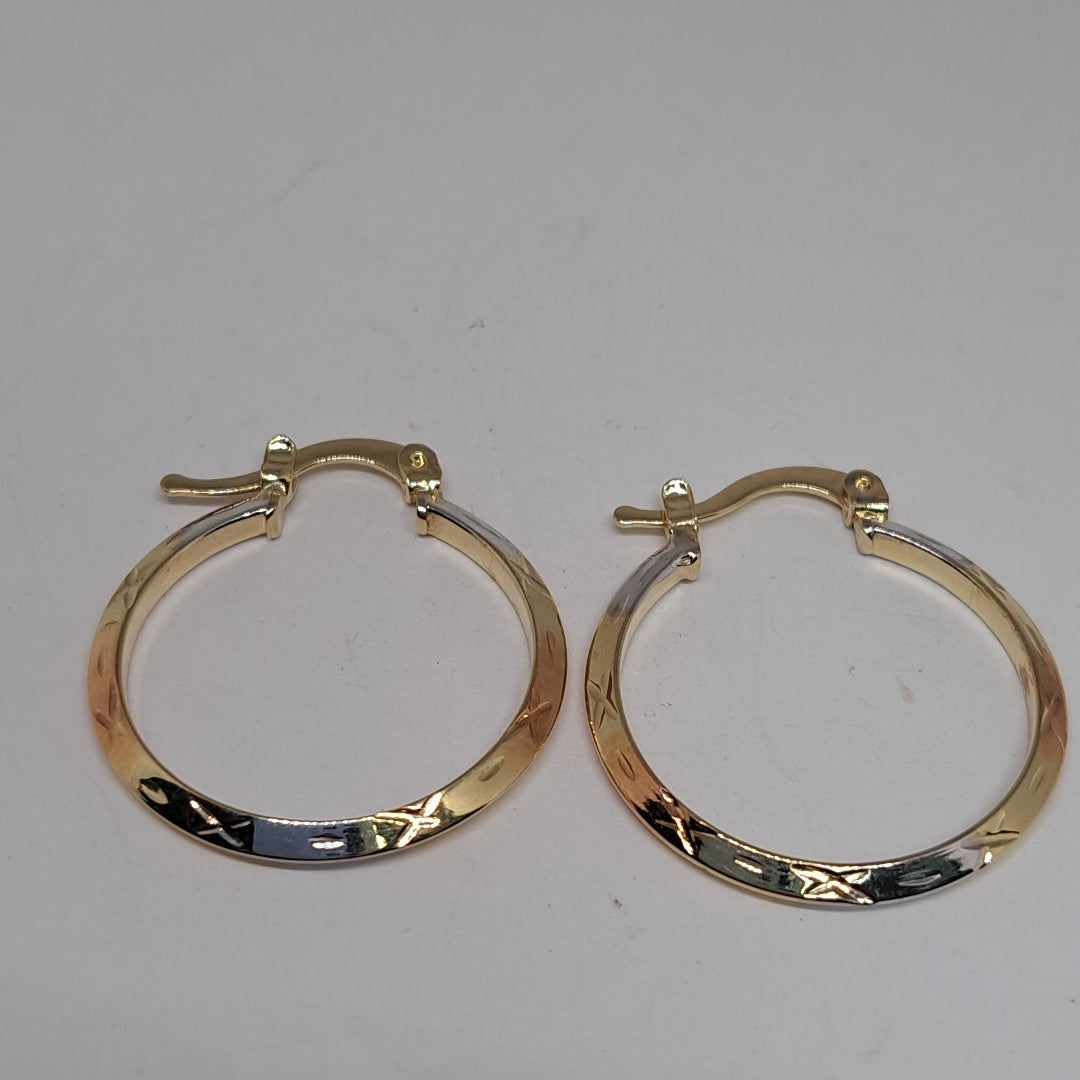 ARETES TEJIDO ARRACADAS BISELADAS COMBINADAS 14K 1.4 GR (NUEVO)