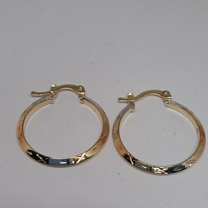 ARETES TEJIDO ARRACADAS BISELADAS COMBINADAS 14K 1.4 GR (NUEVO)