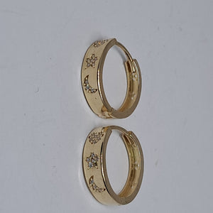 ARETES TEJIDO HUGGIES CON CIRCONIAS 14K 3 GR (NUEVO)