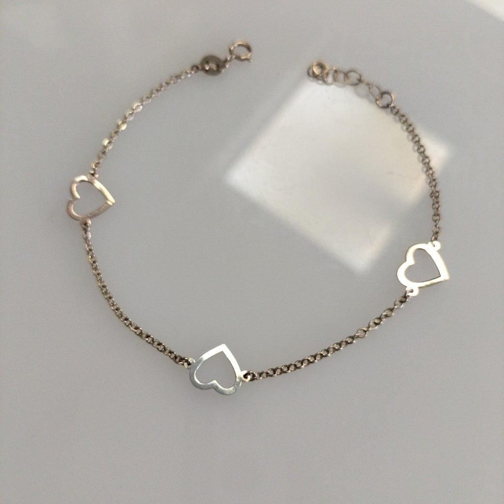 PULSERA ESPECIAL CON CORAZONES CONBINADOS 14K 18 CM 1.7 GR (NUEVO)