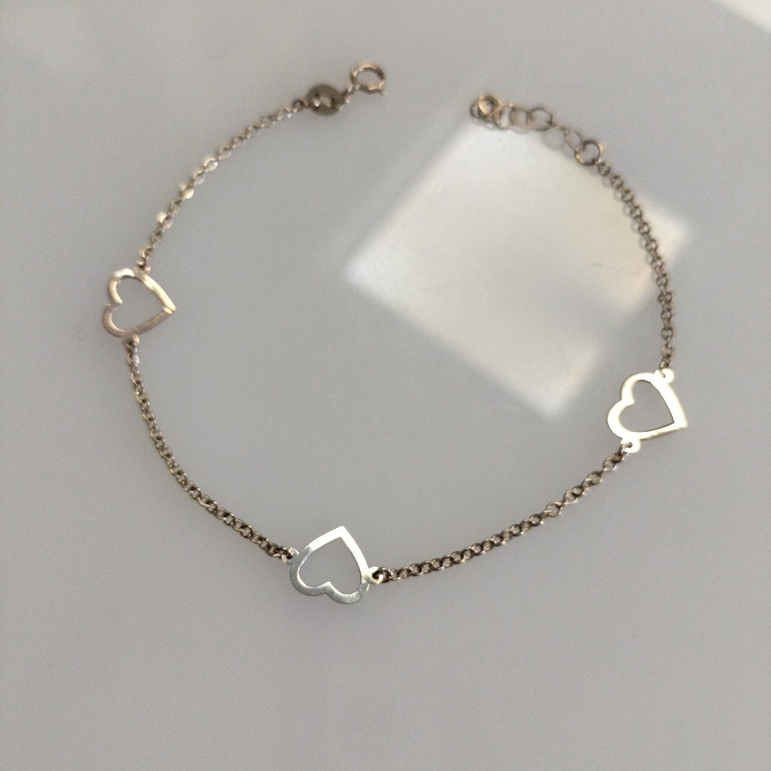 PULSERA ESPECIAL CON CORAZONES CONBINADOS 14K 18 CM 1.7 GR (NUEVO)