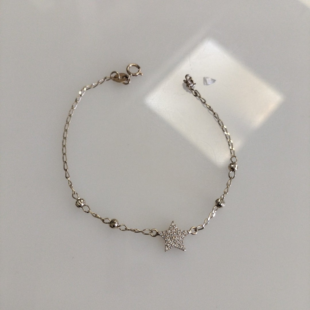 PULSERA ESPECIAL CON ESTRELLA Y CIRCONIAS 14K 18 CM 1.5 GR (NUEVO)