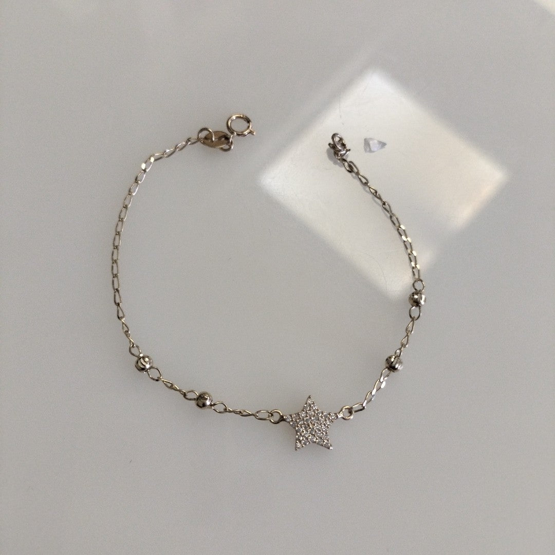 PULSERA ESPECIAL CON ESTRELLA Y CIRCONIAS 14K 18 CM 1.5 GR (NUEVO)