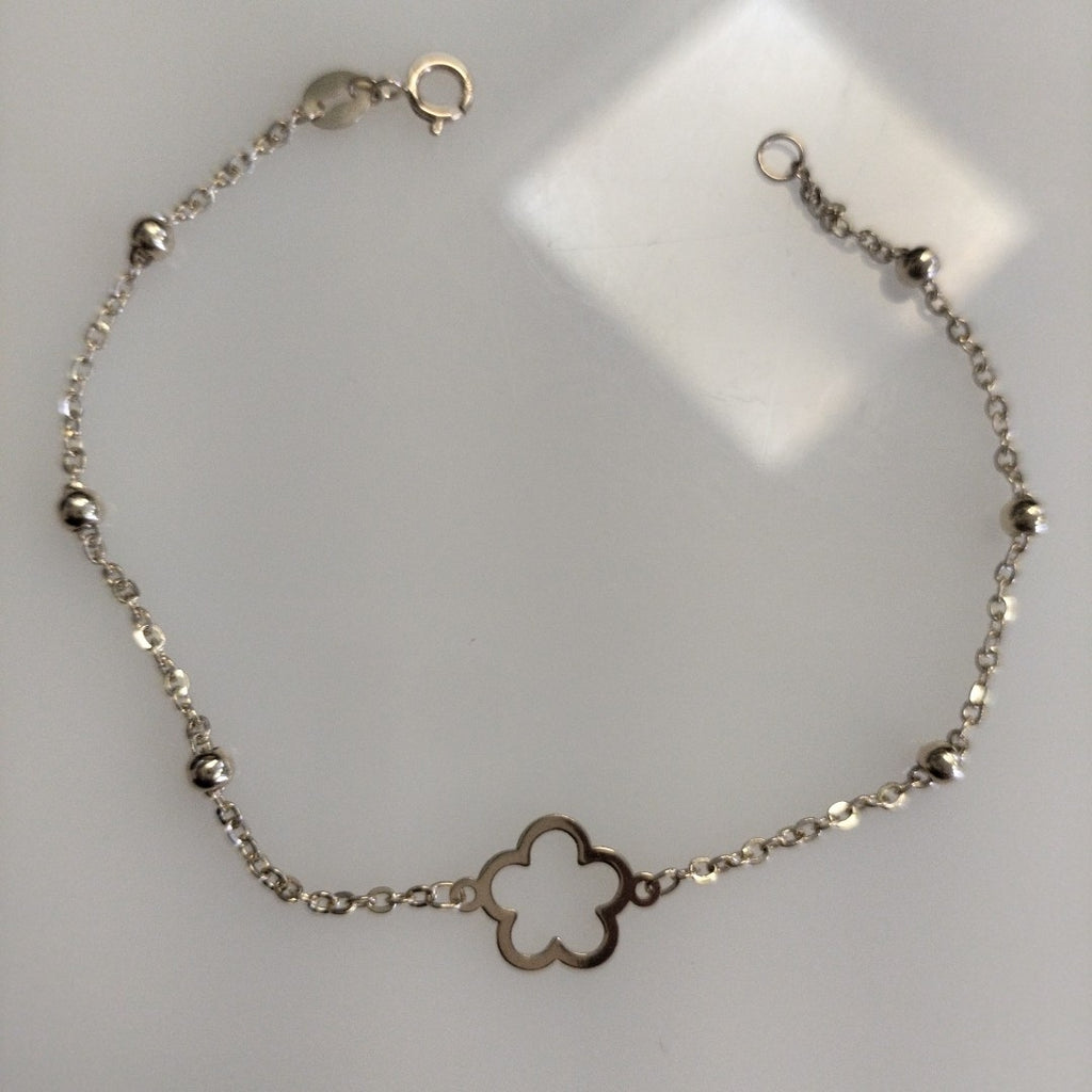 PULSERA TEJIDO ESPECIAL CON FLOR 14K 18 CM 1.6 GR (NUEVO)