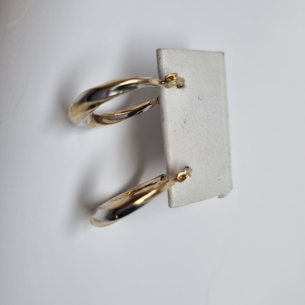 ARETES TEJIDO ARRACADA TRENZADA COMBINADA 14K 1.9 GR (NUEVO)